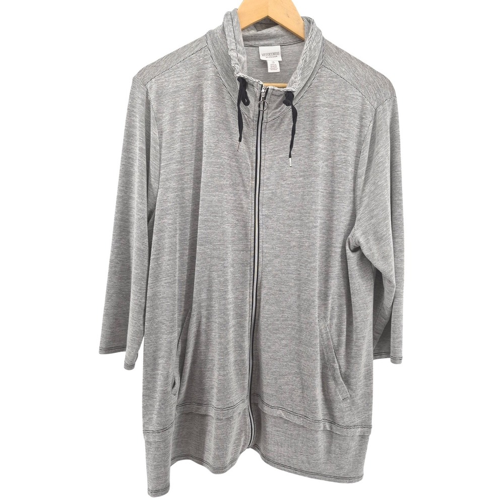 Weekends by Chicos Sz 3 Gray‎ Stripe Zip Up Jacket Athletic Fitness Training